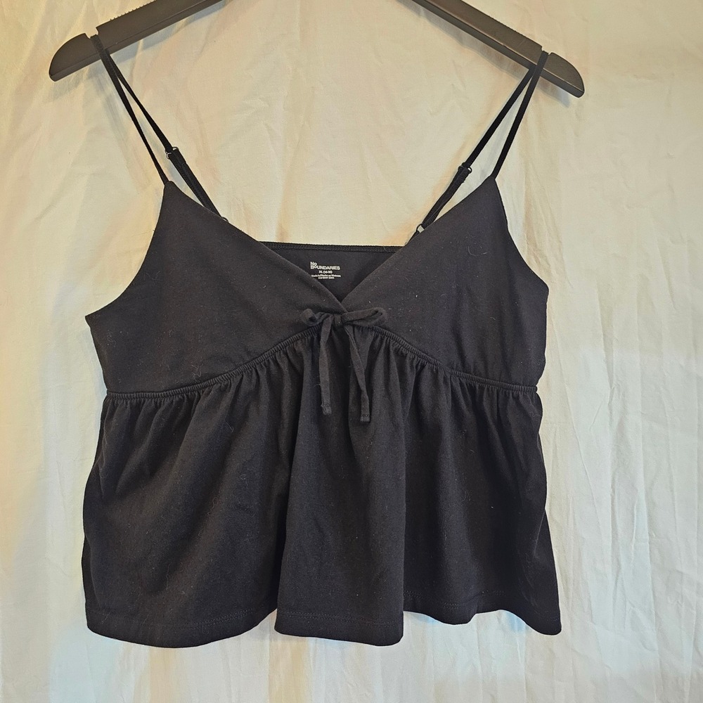 No Boundaries Black Babydoll Camisole Top V-Neck Adjustable Straps‎ XL 16-18